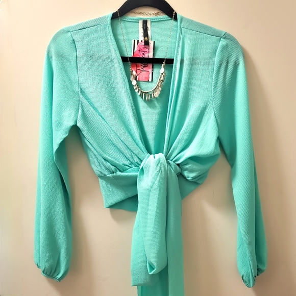 Mint Green Wrap Blouse - Picture 2 of 4